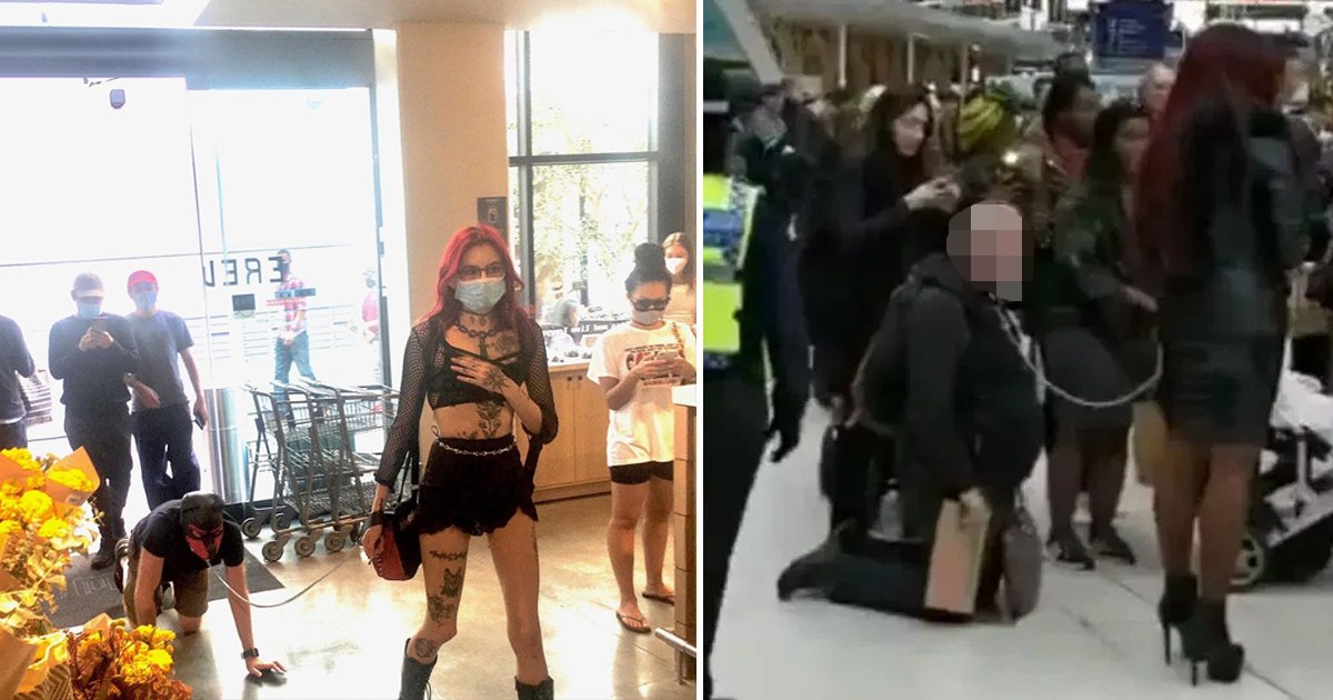 hadf.jpg?resize=1200,630 - Dominatrix Photographed Dragging Man On A Leash Around Busy Supermarket