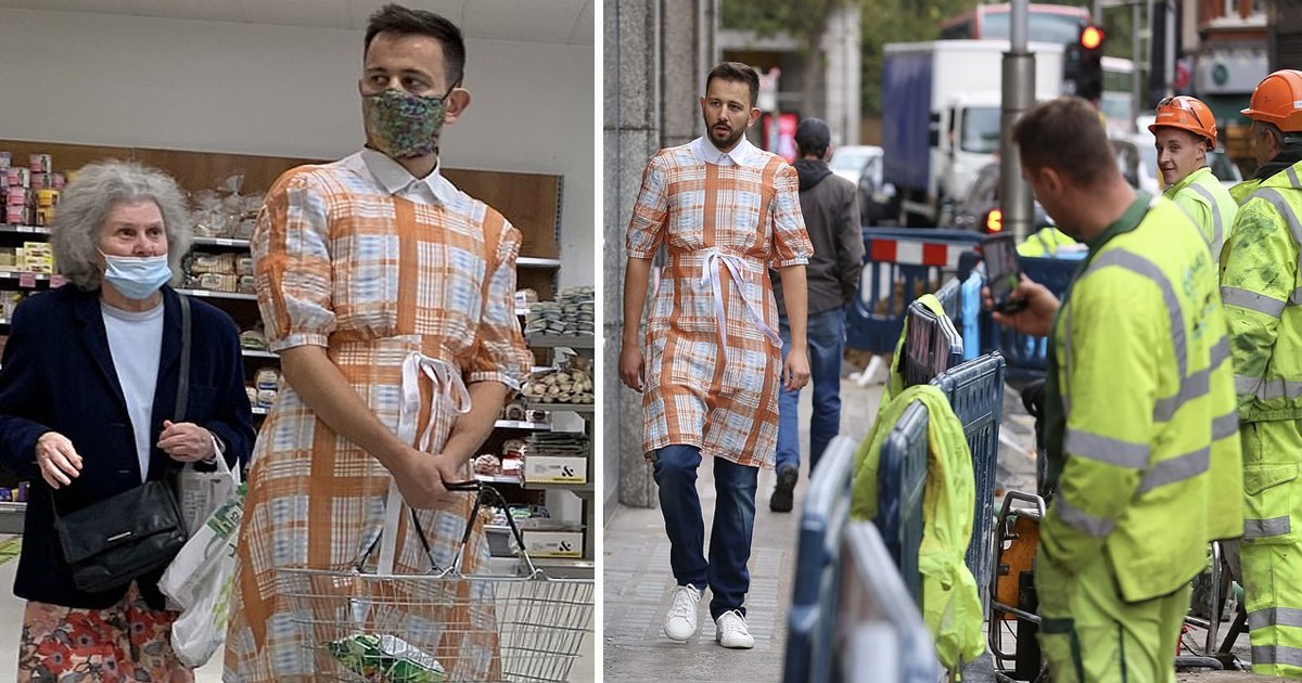 sdgsdgsg.jpg?resize=1200,630 - This Man Wore A Replica Of Gucci's New £1,700 Tartan Frock And Walked In The Streets To See People's Reactions