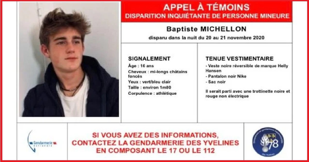 3 bapt.jpg?resize=1200,630 - Baptiste, un adolescent de 16 ans, a disparu depuis trois jours dans les Yvelines