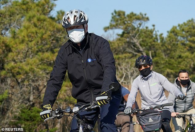 Meanwhile, Joe and Jill Biden went for a bike ride in a state park in Delaware, sporting masks as they rode