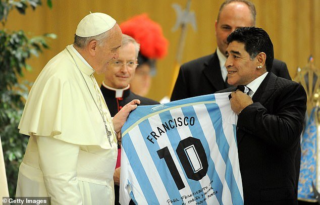 Maradona later found his faith again under the Argentine Pope Francis and presented him with a No 10 shirt during a visit to the Vatican in 2014