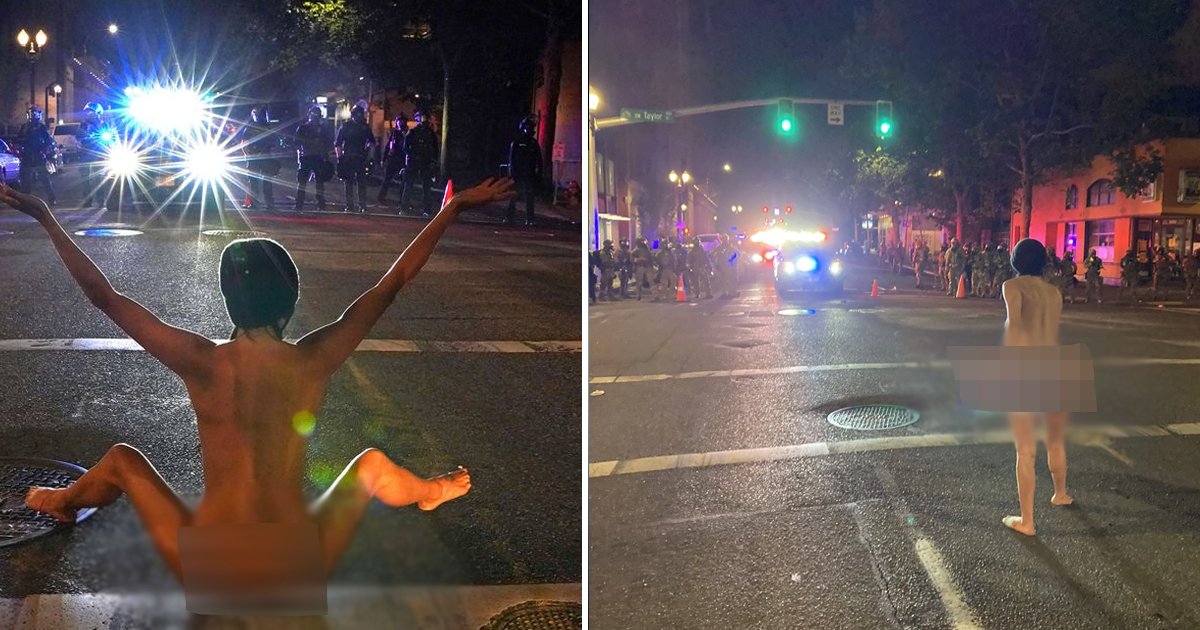 gggggggggad.jpg?resize=412,275 - Portland's Protests Takes Bizarre Turn As Protestor Strips Naked For Anti-Riot Police