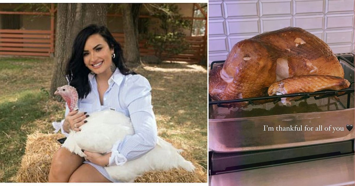 thubnail recovered 23.jpg?resize=1200,630 - Demi Lovato Is facing Criticism For Cuddling Turkeys Before Roasting It For Thanksgiving