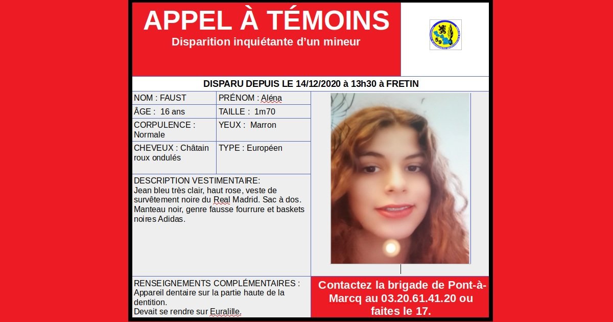 1 disp.jpg?resize=412,275 - Disparition inquiétante: Aléna, 16 ans, n'a plus donné signe de vie depuis lundi