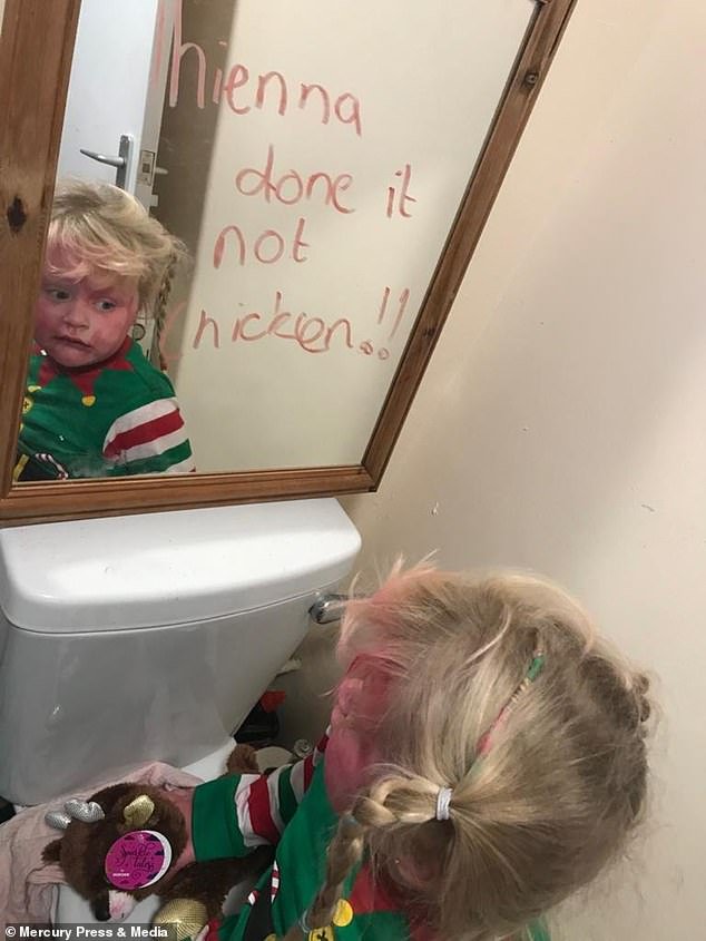 The cheeky Elf on the Shelf even left her a message on the mirror reading: