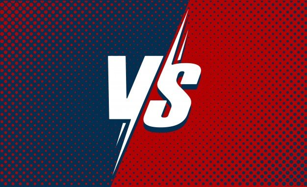 Premium Vector | Vs or versus text poster for battle or fight game flat cartoon with red and dark blue halftone background