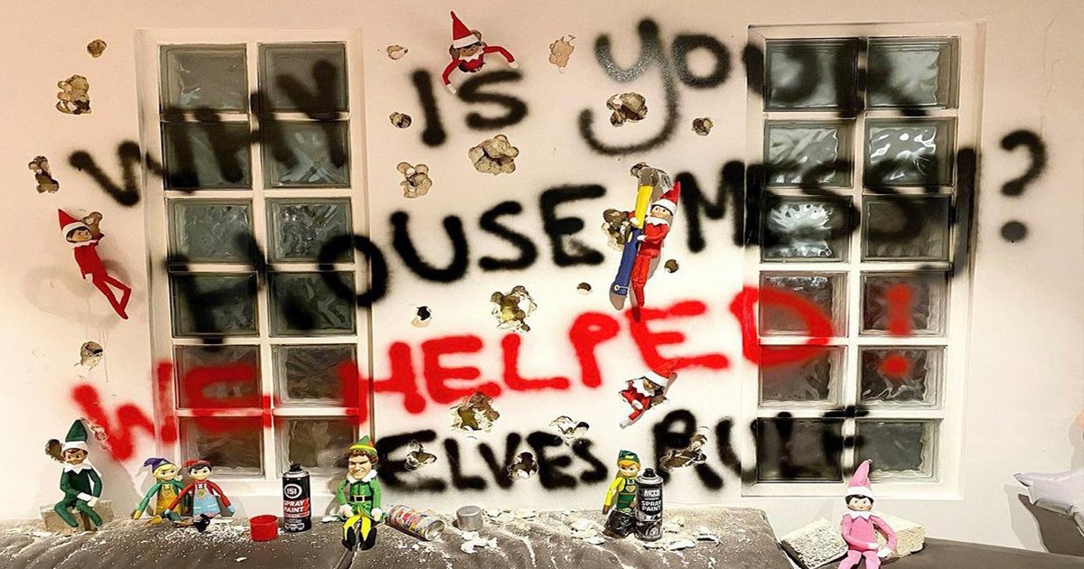 ergg.jpg?resize=412,232 - Elf On The Shelf Prank Goes Extreme As Mum Covers House In Graffiti & Dyes Dog Green