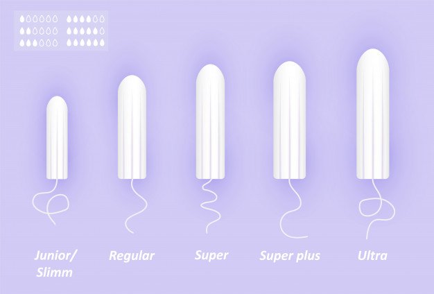 Conjunto de tampones femeninos. diferentes tamaños de bastoncillos de algodón. cuidado menstrual de mujer. ilustración realista de productos de higiene íntima. | Vector Premium