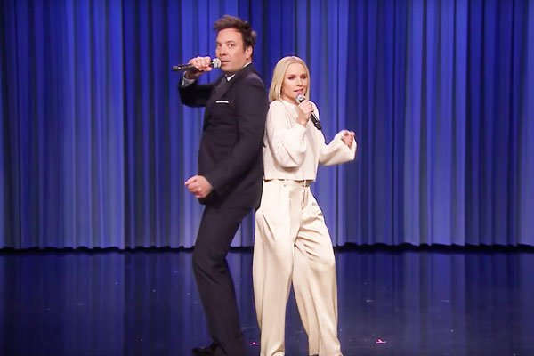 Jimmy fallon and Kirsten Bell