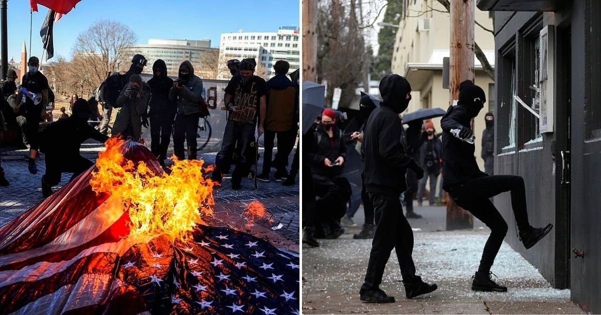 protest7.jpg?resize=412,232 - Antifa Rioters Burned US Flags, Vandalized Store Fronts And Smashed Windows Only Hours After President Joe Biden Was Sworn In