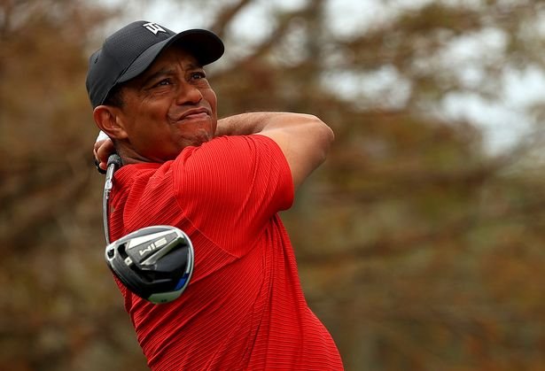 Tiger Woods of the United States hits his tee shot on the 15th hole during the final round of the PNC Championship at the Ritz Carlton Golf Club on December 20, 2020 in Orlando, Florida.