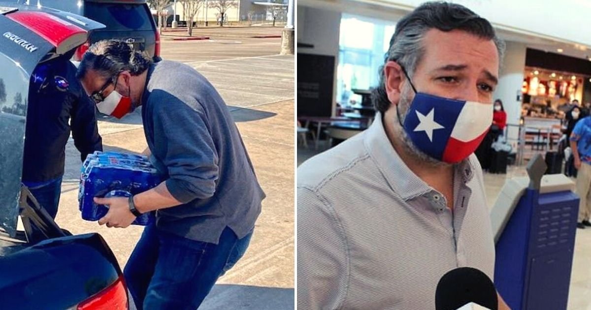 cruz6 2.jpg?resize=1200,630 - Texas Senator Ted Cruz Shares Photos Of Himself Handing Out Water To Texans Days After Fleeing To Cancun With His Family