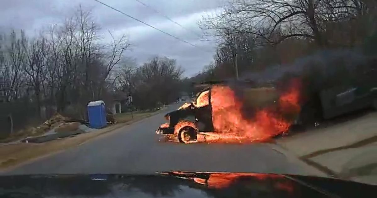 1 103.jpg?resize=412,232 - Dash Cam Recorded Scary Footage Of A Flaming Van While It Rolls Down A Hill