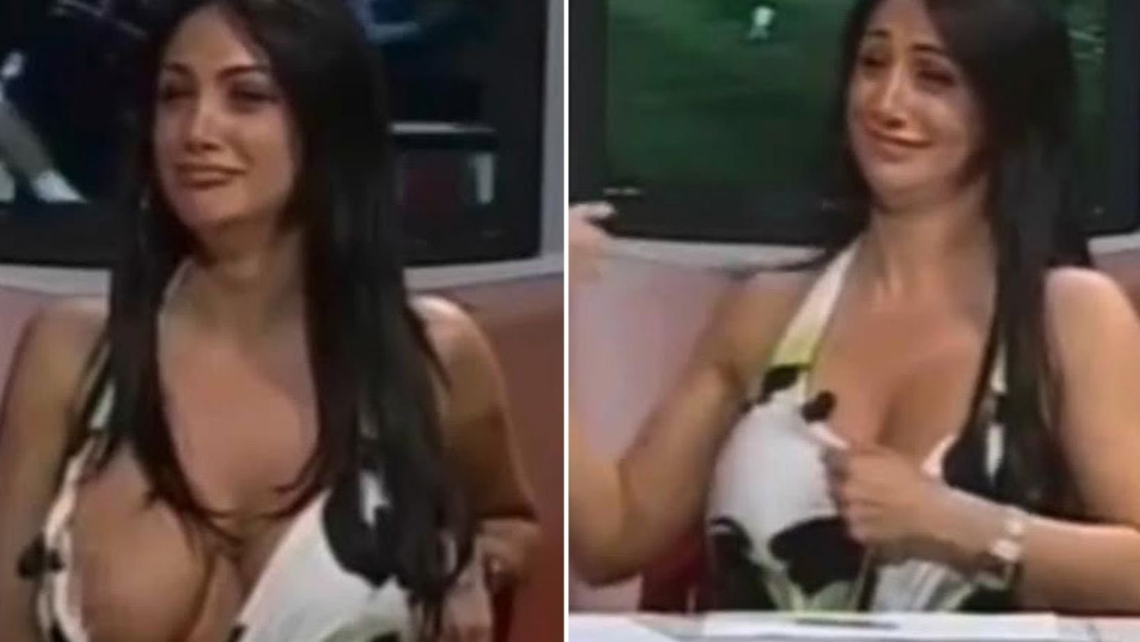 In Italy, a news anchor suffered a huge wardrobe malfunction when she accid...