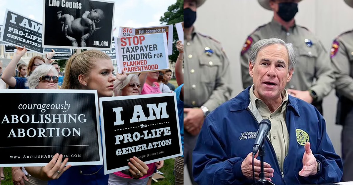 abortions.png?resize=1200,630 - Texas Governor Greg Abbott Passes Law Banning ALL Abortions With NO Exceptions For R*pe And Incest