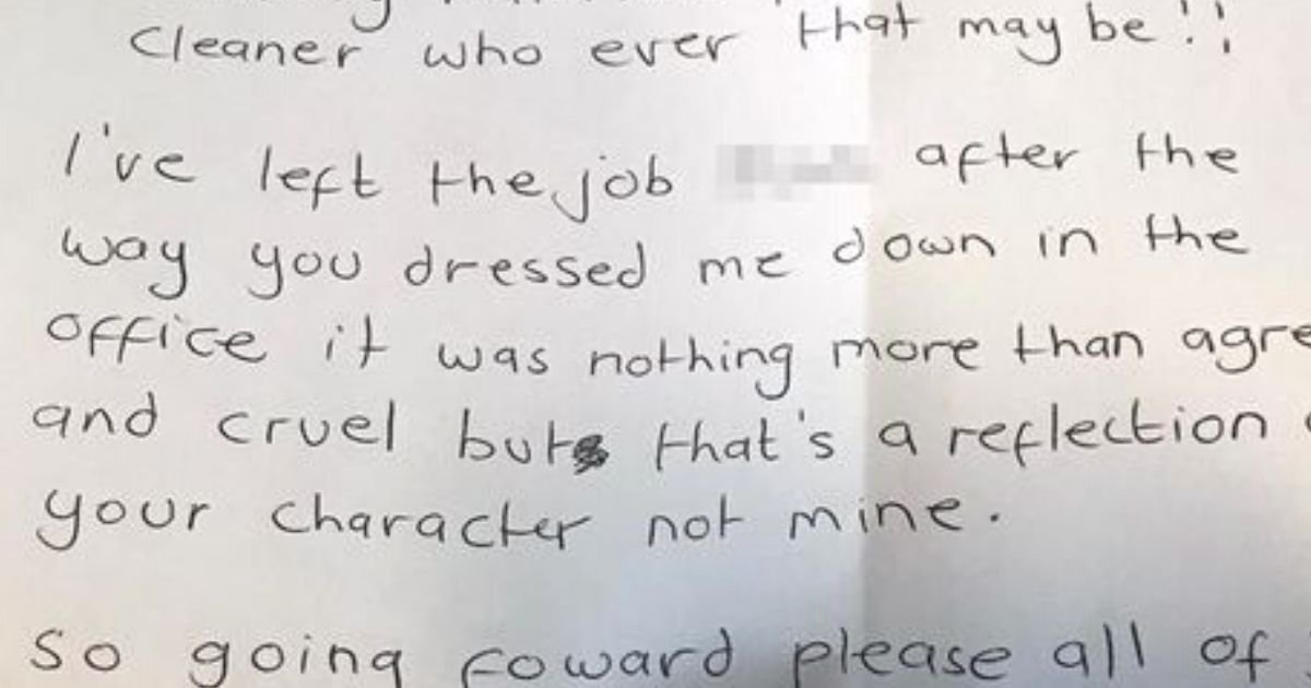 cleaner5.jpg?resize=1200,630 - Cleaner Retires From Her Job And Leaves Powerful Note For 'Cruel' Boss On Her Last Day