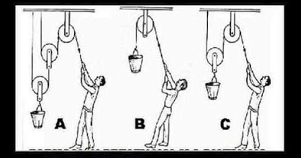 quiz 2.png?resize=1200,630 - Pulley Brain Teaser: Who Has To Be Stronger To Pull The Bucket?