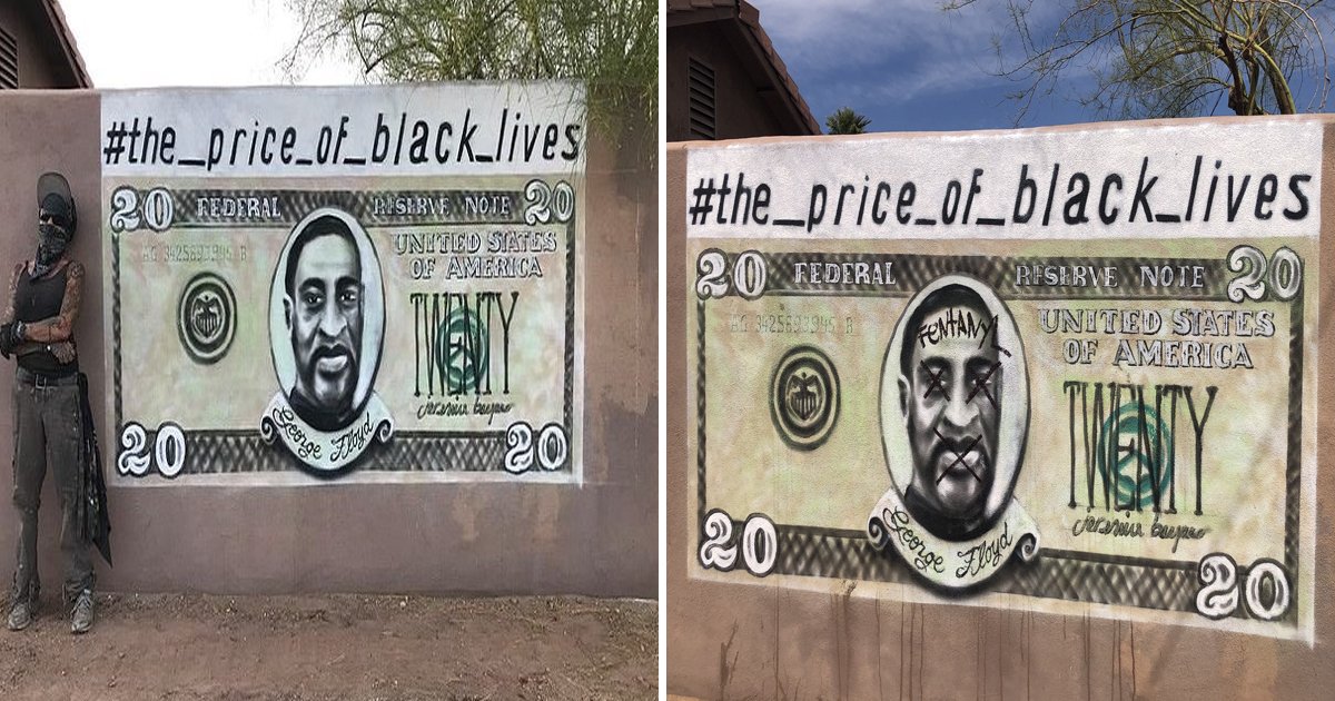 sgsgsgss.jpg?resize=412,275 - Controversial George Floyd Mural With His Face Printed On A $20 Note Gets Repainted After Damage In Phoenix