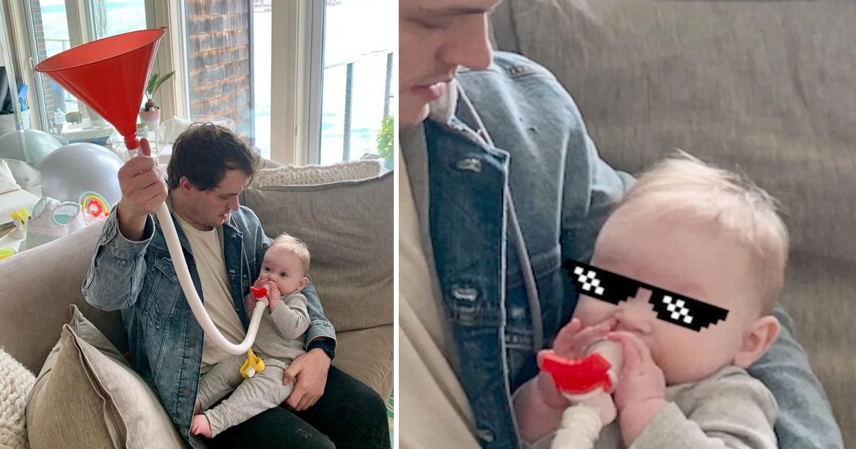 w1 12.jpg?resize=412,275 - Dad Leaves People In Stitches After Feeding Baby Daughter MORE Milk Using Beer Bong