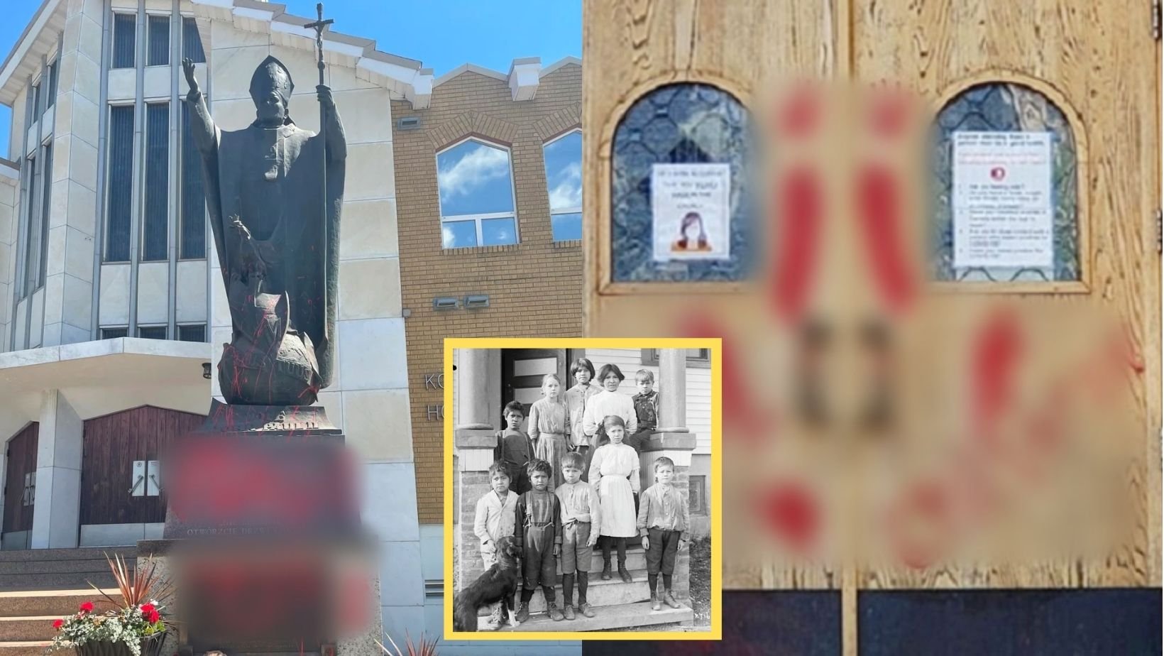 2 119.jpg?resize=1200,630 - Pope John Paul II’s Statue Is Vandalized With Red Handprints After Recent Discoveries Of Indigenous Children’s Bodies