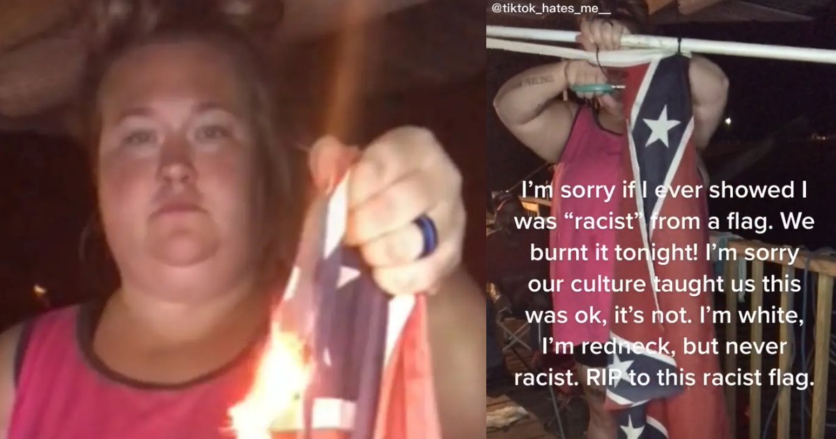 flag 4.png?resize=412,275 - Woman On TikTok Goes Viral For BURNING Confederate Flag And Apologizes For Flying The Symbol