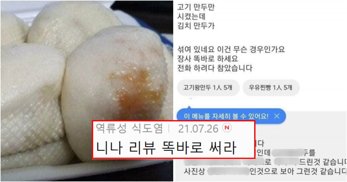 collage 696.png?resize=412,232 - 고기만두만 시켰는데 김치만두 섞여있어서 리뷰에 안 좋게 썼는데 오히려 털린 고객