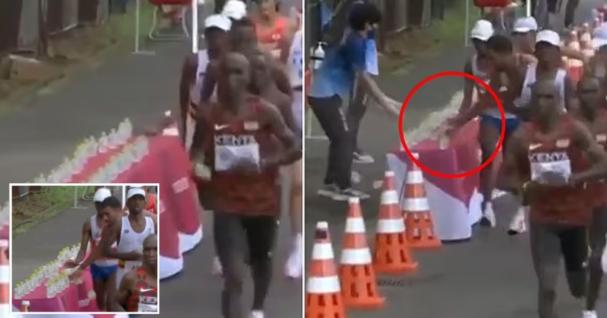 q1 61.jpg?resize=412,232 - Outrage As Olympian Knocks Over Competitors' Water Bottles Before Taking Last One
