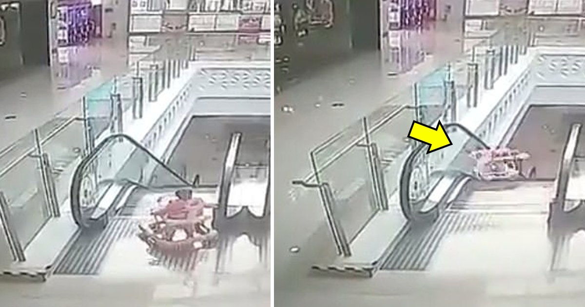 q3 59.jpg?resize=1200,630 - Heartbreaking Moment As Baby Tumbles Down Mall Escalator In An Unattended Walker