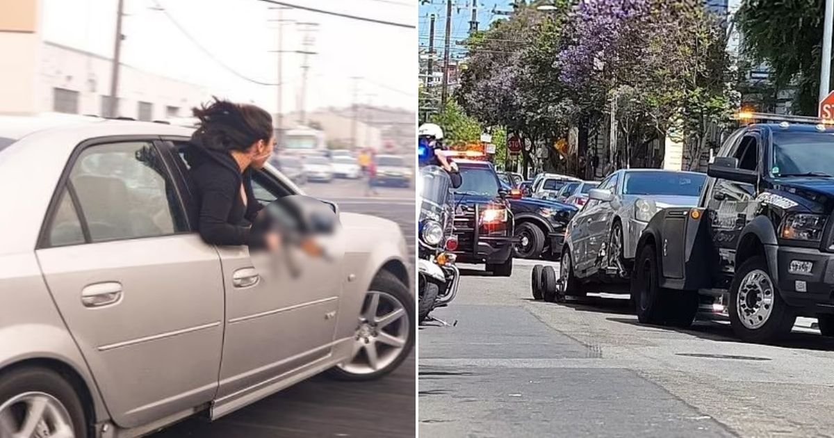 untitled design 14.jpg?resize=412,232 - Bizarre Moment Woman Leans Out Of A Moving Car And Brandishes Her AK-47