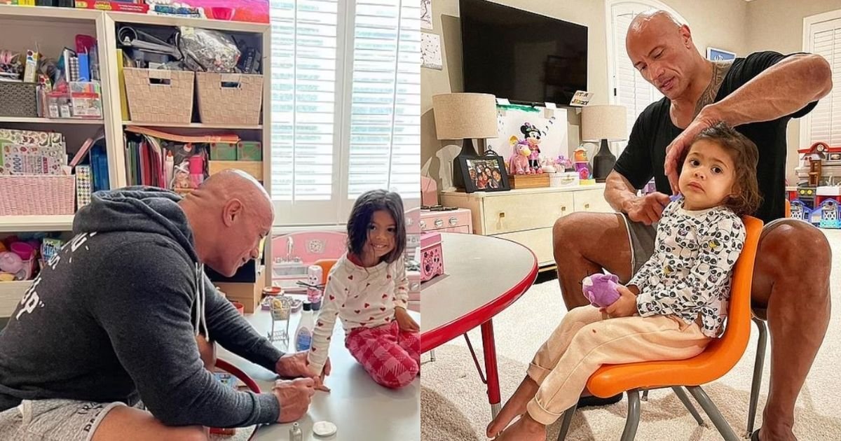 1 85.jpg?resize=1200,630 - Dwayne 'The Rock' Johnson Absolutely Loves Being A Girl Dad And Paints His Three-Year-Old Daughter's Nails!