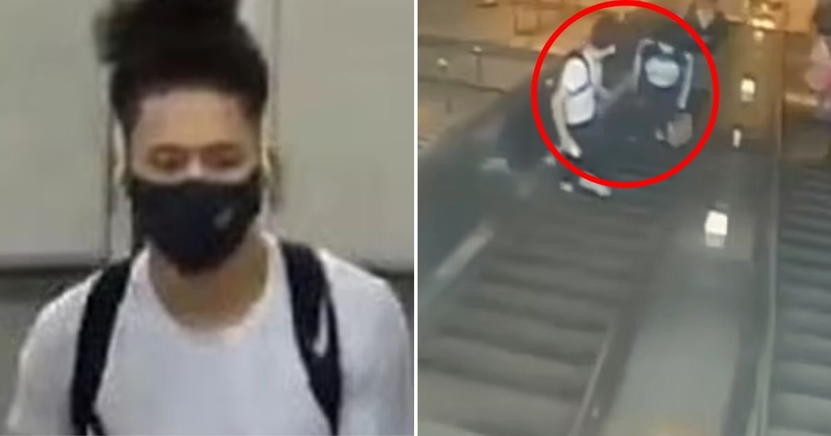 suspect4.jpg?resize=412,232 - Infuriating Moment A Man Kicks A Female Commuter Down An Escalator