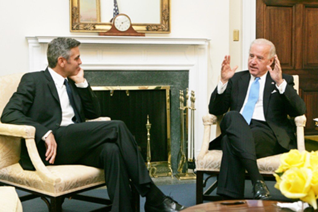 Clooney defended his "friend" Joe Biden in the BBC interview. The pair are pictured together in 2009