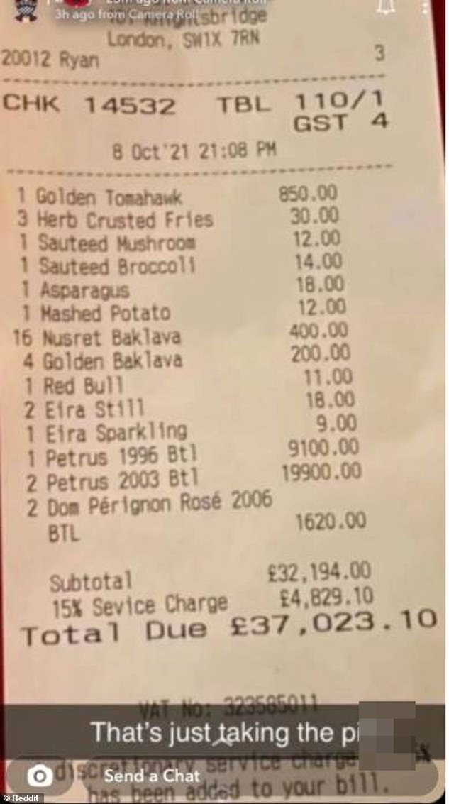 A customer has been slammed after spending £37.000 at celebrity restaurant Nusr-Et Steakhouse in London