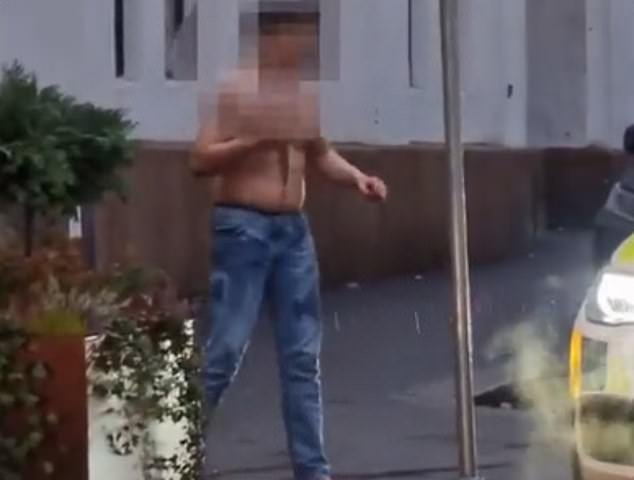 The knifeman (pictured today) was convicted in December 2020 for another semi-naked knife attack in Grunerlokka, Oslo, and was sectioned for compulsory mental health care