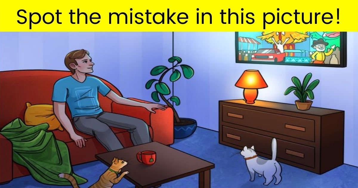 spot the mistake.jpg?resize=1200,630 - 90% Of Viewers Can't Spot The MISTAKE In This Picture Of A Man And His Cats! But Can You Find It?