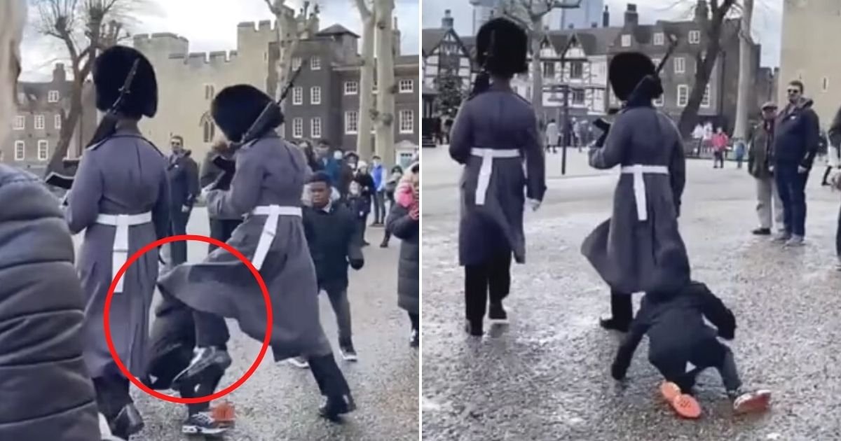 untitled design 16 2.jpg?resize=1200,630 - Queen's Guard Slams Into Young Boy And Knocks Him To The Ground After The Child Blocked His Path