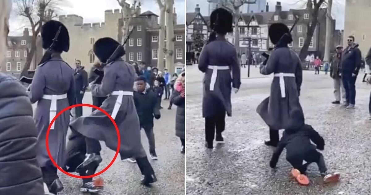 untitled design 16 2.jpg?fit=1024%2C538&ssl=1&strip=all - Queen's Guard Slams Into Young Boy And Knocks Him To The Ground After The Child Blocked His Path
