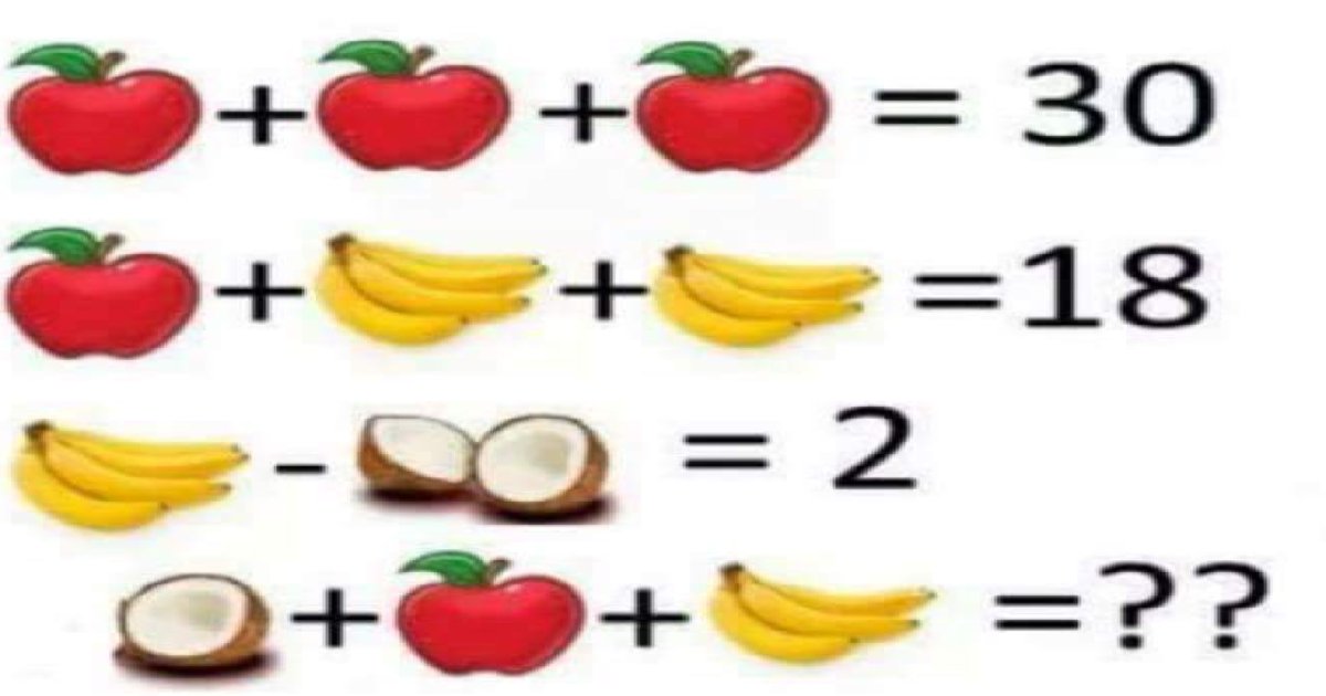 e696b0e8a68fe38397e383ade382b8e382a7e382afe38388 84 1.png?resize=1200,630 - 絵を見て答えて！ 数式『ココナッツ＋リンゴ＋バナナ』は何？数学が得意な人にはカンタン！
