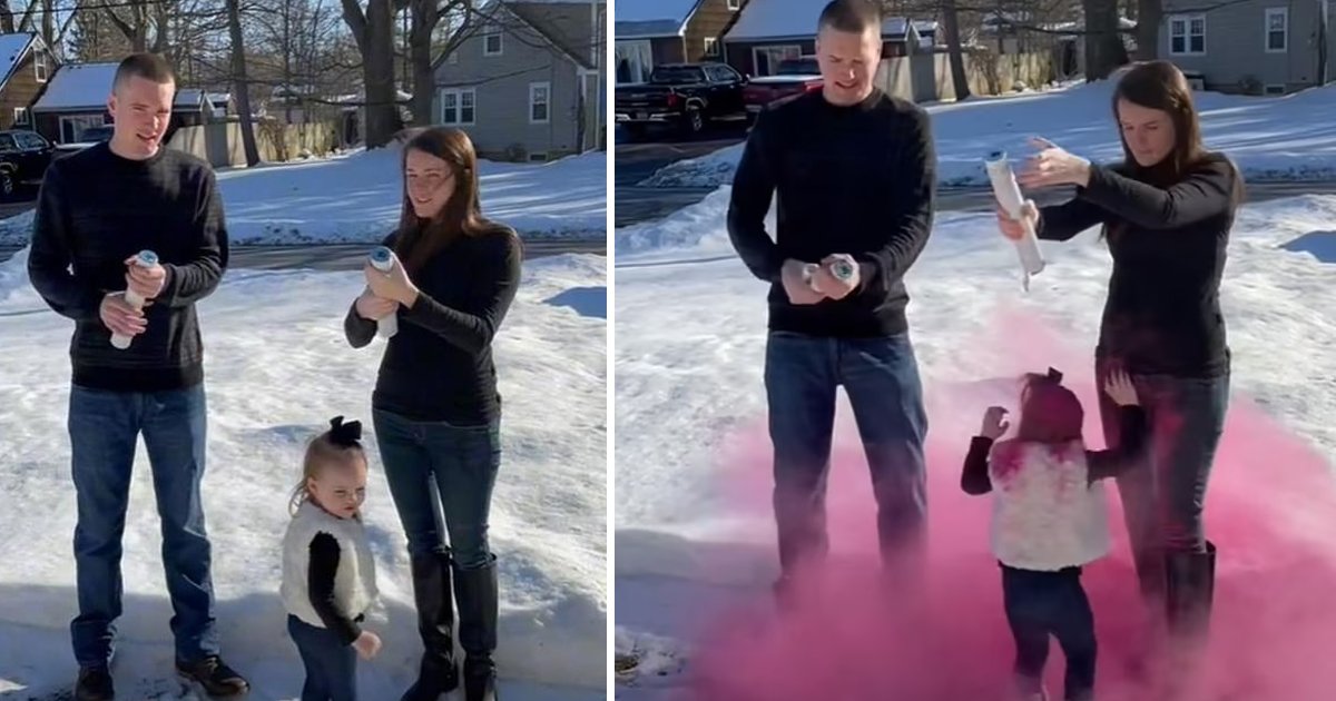 q3 2.jpg?resize=1200,630 - "Oh No, Poor Baby!"- Couple's Gender Reveal For Second Child Goes 'Majorly Wrong' As Mother Sets Off Color Blaster In The Wrong Direction