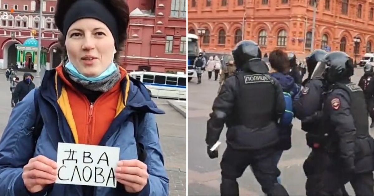untitled design 26.jpg?resize=412,275 - Russian Woman Dragged Away By Police Just SECONDS After Holding Up A Sign That Read ‘Two Words’