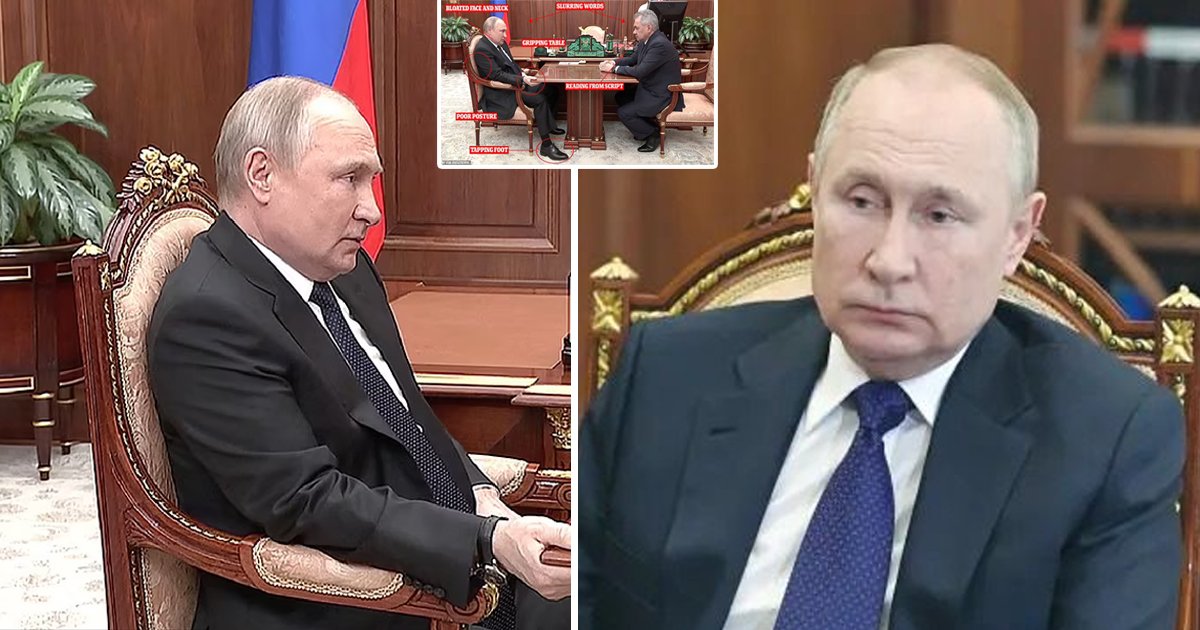 q3 14.jpg?resize=1200,630 - BREAKING: Bloated Vladimir Putin Seen Gripping Table While Slouching In Chair During Televised Meeting As Rumors Grow About His Cancer Battle