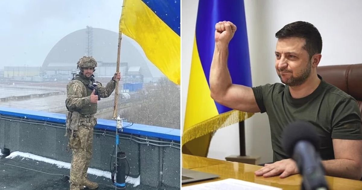 untitled design 20.jpg?resize=1200,630 - 'VICTORY!' Inspiring Moment Exhausted Soldier Hoists Ukrainian Flag After RETAKING Chernobyl Power Plant