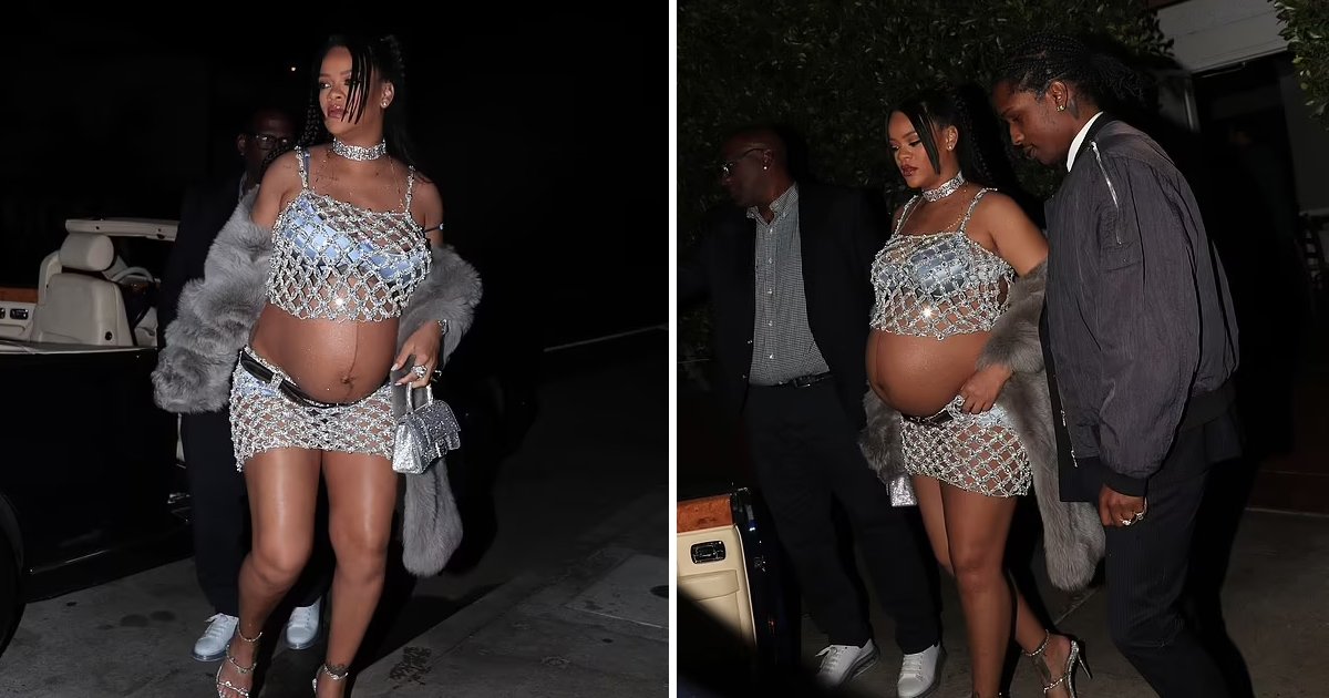 d2 2.jpg?resize=412,232 - Pregnant Rihanna Dazzles In Silver Netted Bling As She Puts Her Baby Bump On Full Display For Date Night With A$AP Rocky