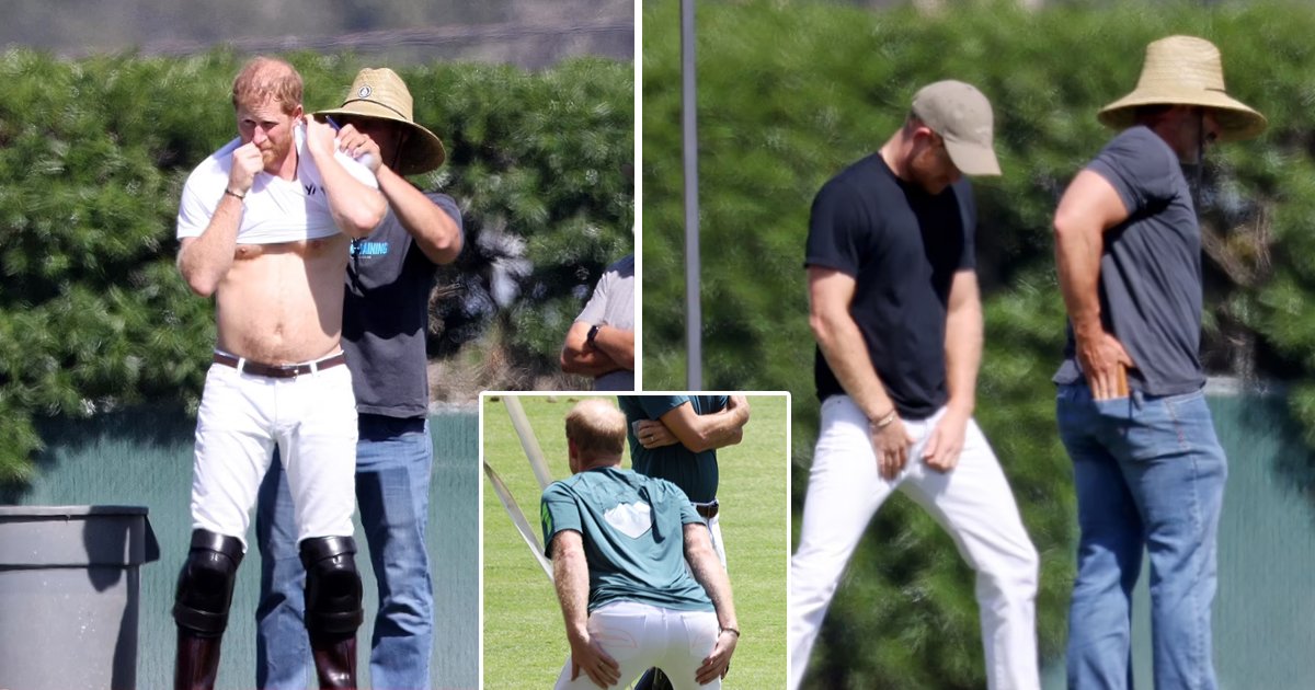 q6 4.jpg?resize=412,232 - EXCLUSIVE: Prince Harry Pictured 'Semi Shirtless' As He Slathers On Sunscreen In California During A Polo Match