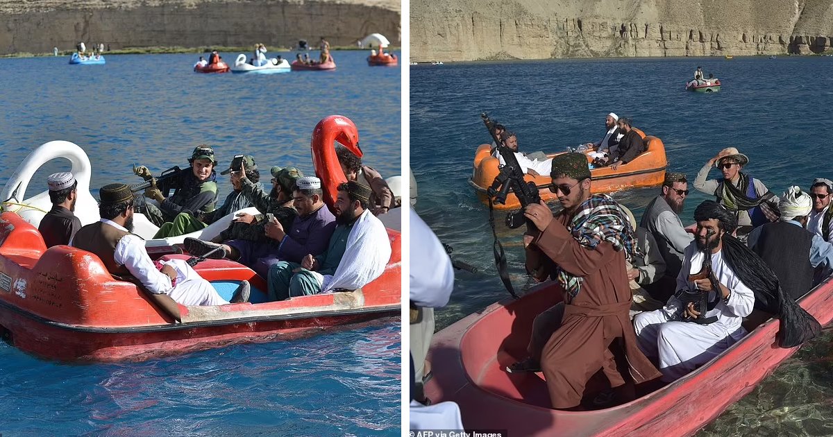 d6 2.png?resize=1200,630 - BREAKING: Armed Taliban Fighters Pictured Riding 'Swan' Pedalos Across Lake In Afghanistan