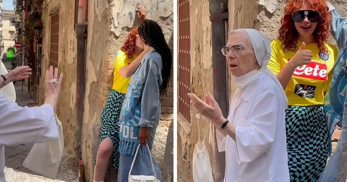 t5 3.png?resize=1200,630 - EXCLUSIVE: Nun Blames 'The Devil' As She Splits Female Models KISSING On Streets For A Photoshoot