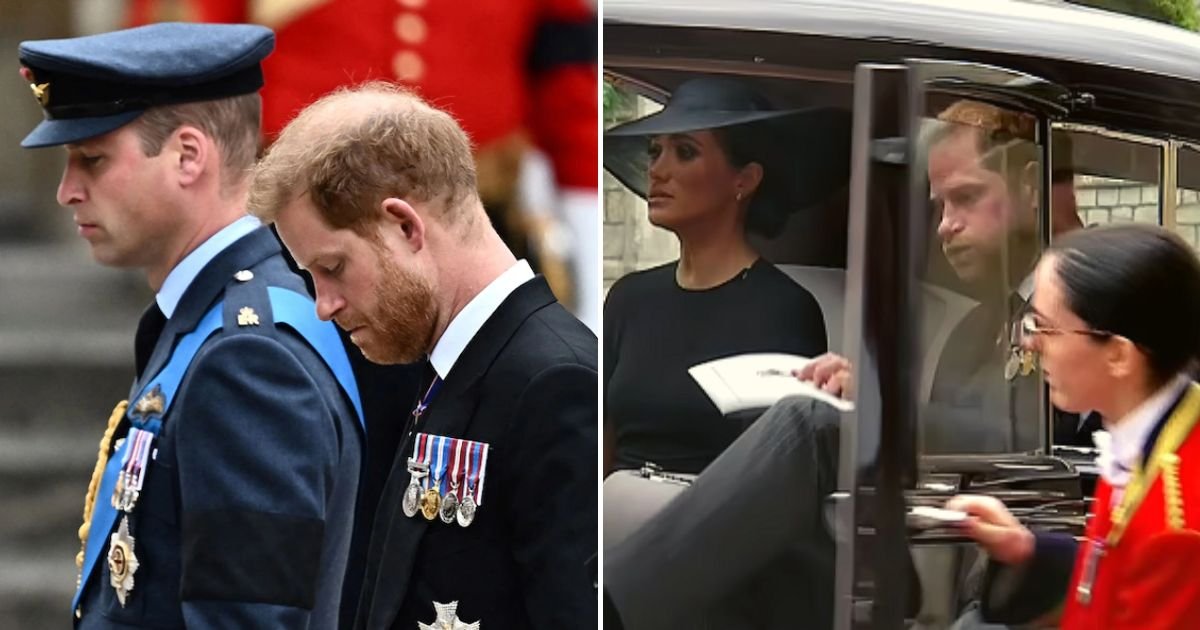 harrycrying.jpg?resize=1200,630 - Prince Harry Puffs Out His Cheeks As He And His Wife Meghan Get Into A Car After An Emotional And Heartbreaking Day