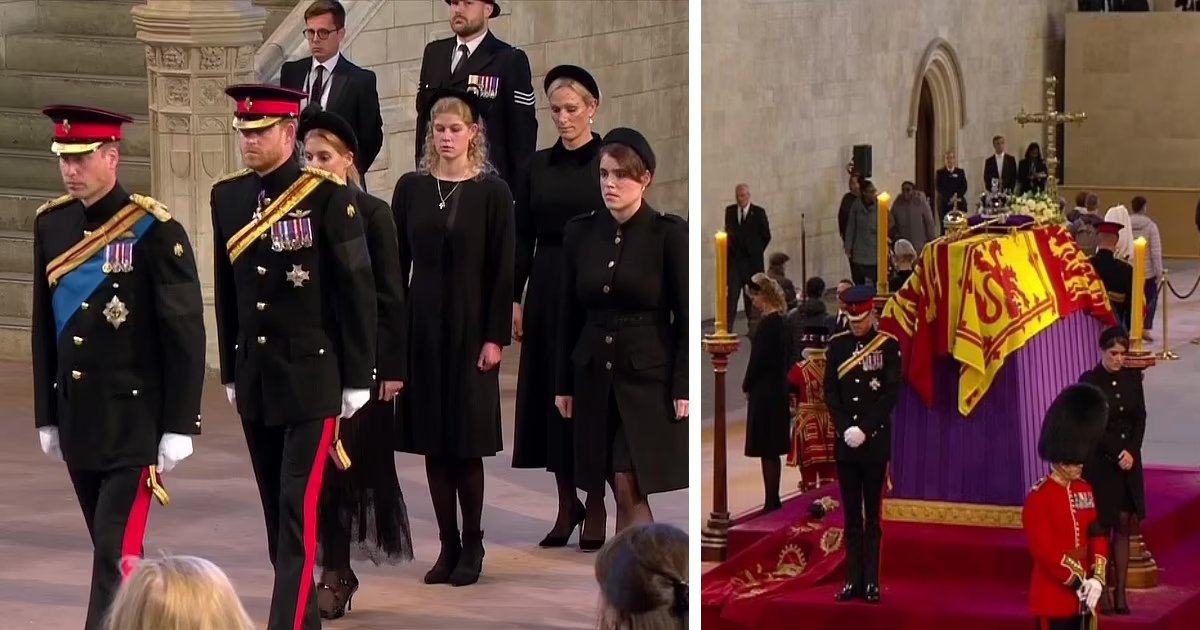 t11 1 1.png?resize=412,275 - BREAKING: Queen's Eight LOVING Grandchildren Including Prince Harry In Military Uniform Stand Guard By Her Coffin In Her Honor