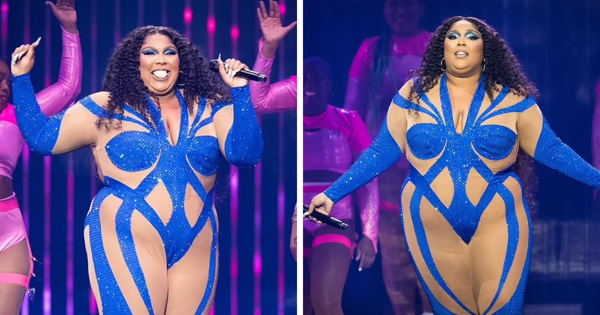 t8 5 1.png?resize=1200,630 - Lizzo Puts Her Massive Curves On Display In An Eye-Catching Sparkly Blue 'N*de Illusion' Jumpsuit