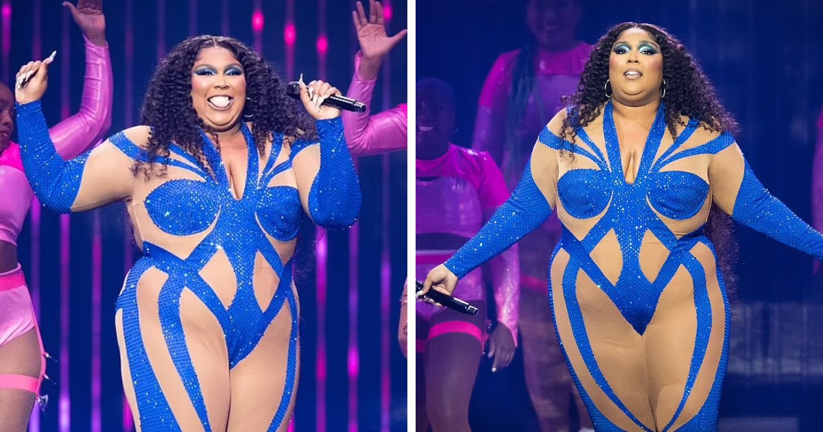 t8 5 1.png?resize=412,275 - Lizzo Puts Her Massive Curves On Display In An Eye-Catching Sparkly Blue 'N*de Illusion' Jumpsuit